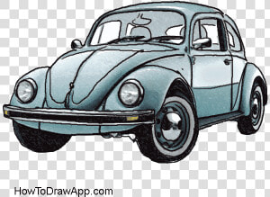 How To Draw A Car Step By Step With Pictures Vw Bettle   Old Vw Beetle Drawing  HD Png Download