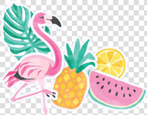  summer  flamingo  pineapple  glasses  sandals  colorful   Flamingo With Pineapple Clipart  HD Png Download