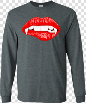 Red Female Lips With Vampire Fangs Halloween Horror   Shirt  HD Png Download