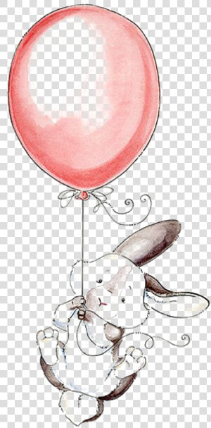 Watercolor Painting Rabbit Work Of Art Illustration   Dessin Aquarelle Lapin Mignon Ballon  HD Png Download