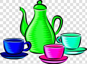 Clipart Coffee Green   Coffee Pot And Cups Clipart  HD Png Download