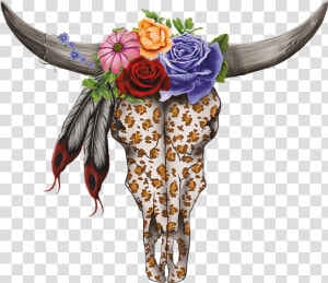 Bull Skull And Flower   Png Download   Cow Skulls With Flowers  Transparent Png