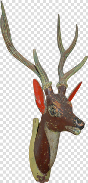 Early Fine Carved Wood Painted Deer Head Wall Plaque   Deer  HD Png Download