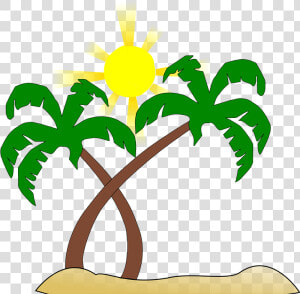 Beach  Palm Tree  Sun  Green  Brown  Yellow  Heat   Beach Clipart No Background  HD Png Download