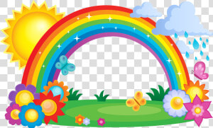 Rainbow Cloud Clip Art   Rainbow With Sun And Clouds  HD Png Download