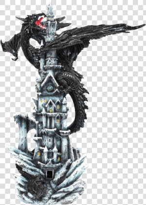 Black Dragon On Nights Castle Statue   Dragon On A Castle Drawing  HD Png Download