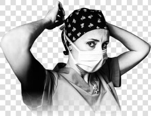 Nurse Tying On Her Surgical Mask With A Serious Look   Bandana  HD Png Download