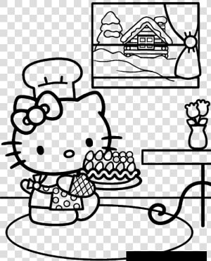 Hello Kitty Making Cake 7be1 Coloring Pages   Hello Kitty Happy Birthday Coloring Pages  HD Png Download