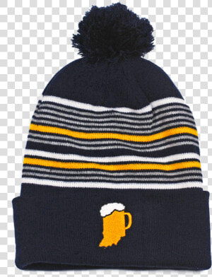 Drink Navy  amp  Gold Stripe Pom Beanie Data large Image   Beanie  HD Png Download