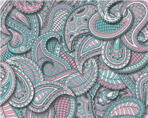 Pink Teal White Fun Ornate Paisley Pattern Rectangle   Paisley  HD Png Download