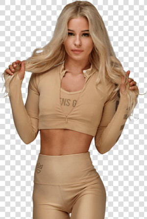 Women’s Long Sleeve Crop Top Warm Sand   Girl  HD Png Download