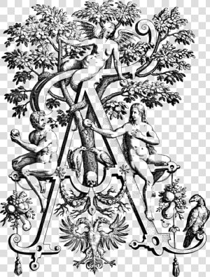 Adam  Eve  Garden Of Eden  Satan  Devil  Vintage   Johann Theodor De Bry Alphabet  HD Png Download