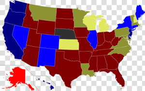 Map Of Usa Reflecting 2018 Midterm Election Results   Democratic Vs Republican States  HD Png Download