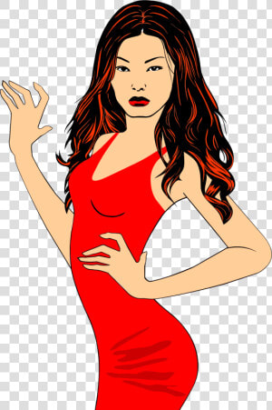 Red Hair art black Hair   Clipart Woman In Red  HD Png Download