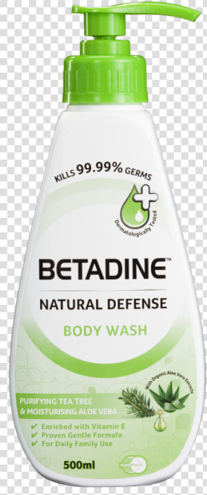 Natural Defense Body Wash Tea Tree  amp  Aloe Vera 500ml   Betadine Antibacterial Wash  HD Png Download