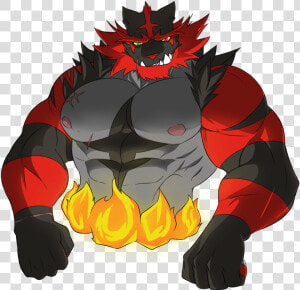 Bara District Red Fictional Character   Furry Incineroar Muscle  HD Png Download