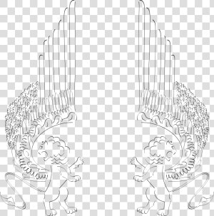 Winged Lions Facing Out Clip Arts   Winged Lions Line Drawing  HD Png Download