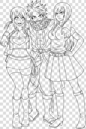 Fairy Tail Lineart  natsu With Lucy And Erza By Natsu9555   Lucy Fairy Tail Coloring Pages  HD Png Download