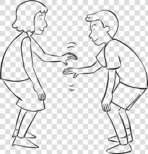 Two People Trying To Tag Each Others Knees In Knee   Line Art  HD Png Download