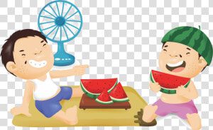 Clip Art Kids Eating Watermelon   Boy Eat Watermelon Cartoon  HD Png Download