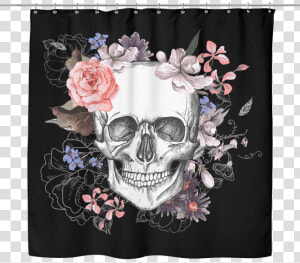 Garden Skull Shower Curtain   Day Of The Dead Skull And Flowers  HD Png Download