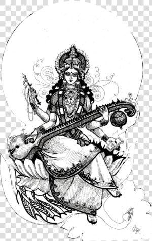 Sarasvati River Rigveda Goddess   Drawing Of Saraswati Devi  HD Png Download