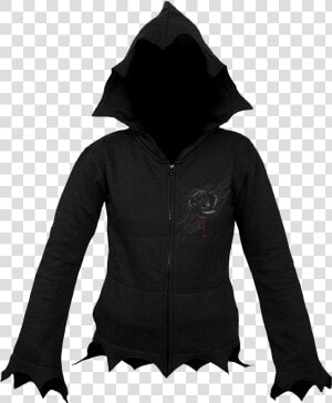 Black Rose Dew Gothic Zipped Hoodie   Pointy Hood  HD Png Download