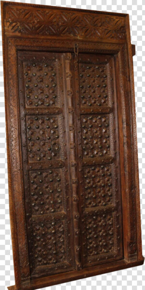 Antique Indian Carved Wooden Door With Metal Fittings   Indian Carved Wood Doors  HD Png Download