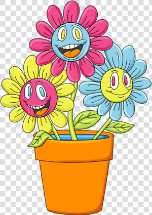 Transparent Potted Flowers Png   Cartoon Image Of Flower Pot  Png Download