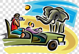 Vector Illustration Of Tourists Record Video On Safari  HD Png Download