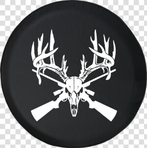 Deer Skull Big Rack Crossed Hunting Rifles   Deer Skull Gun Rifle  HD Png Download