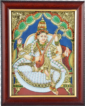 Mangala Art Saraswathi Tanjore Acrylic Base Painting   Painting  HD Png Download