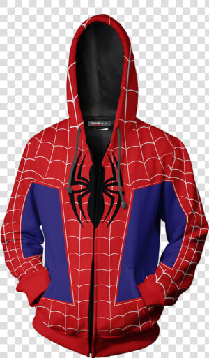 Into The Spider Verse Peter Parker Cosplay Zip Up Hoodie   Hoodie  HD Png Download