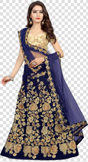 Velvet Lehenga Png Free Pic   Png Download   Navy Blue Dupatta Embroidered  Transparent Png