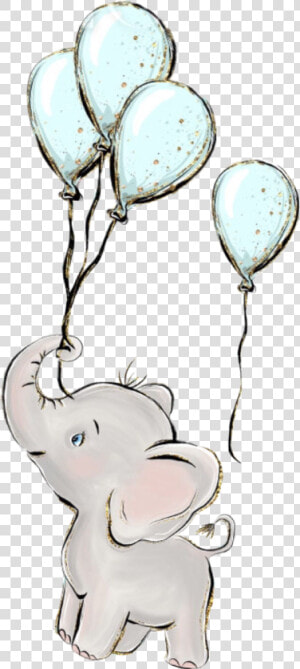  watercolor  elephant  balloons  baby  boy  babyanimals   Elephant With Balloons Clipart  HD Png Download