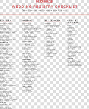 Free Printable Wedding Registry Checklist Templates   Wedding Registry Checklist  HD Png Download