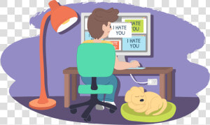 Boy Looking At A Computer Screen With I Hate You   Cyberbullying Kids Helpline  HD Png Download