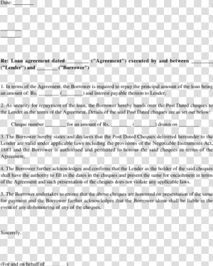 Cheque Deposit Letter Pursuant To A Loan Agreement   Undertaking Letter For Cheque  HD Png Download