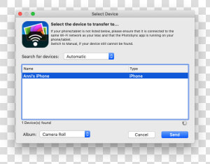 Device Search Window Showing A Selected Device   Photosync  HD Png Download