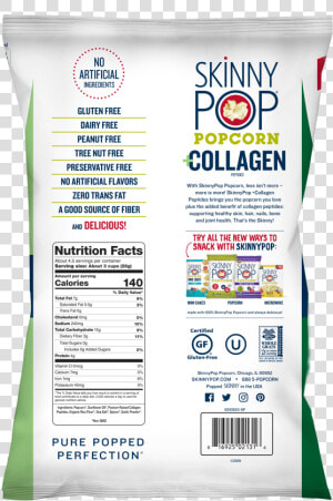 Skinnypop Popcorn Collagen Nutrition Facts   Skinnypop Collagen  HD Png Download