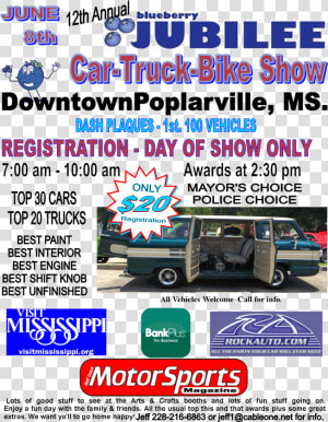 June 8 12th Annual Blueberry Jubilee Car Truck Bike   Mississippi  HD Png Download