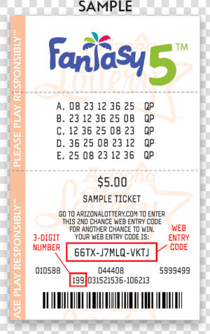 The Arizona Lottery Recommends Entering Your Web Entry   Fantasy 5  HD Png Download