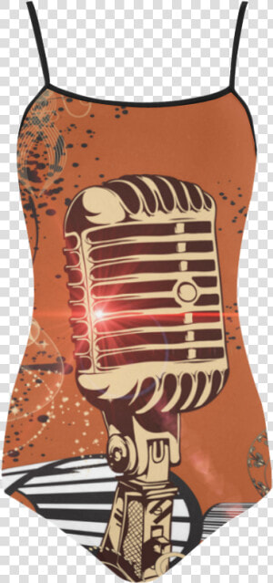 Music  Golden Microphone And Piano Strap Swimsuit   Microphone  HD Png Download