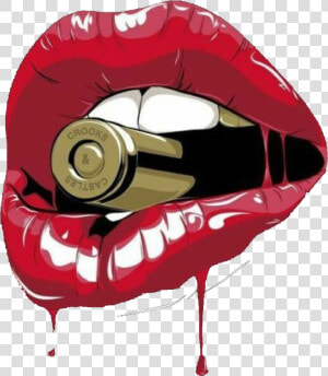 Lip Drawing Bullet   Lips With Bullet In Teeth  HD Png Download