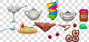 Tea Set  High Tea  Sweets  Cake  Bread  Jam  Cups  HD Png Download