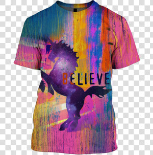 3d Unicorn In The Galaxy Background Full Print T Shirt   Active Shirt  HD Png Download