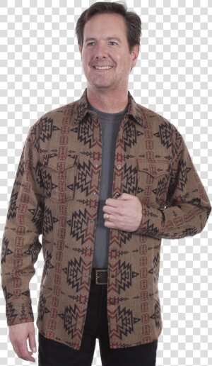 Scully Men S Long Sleeve Aztec Pattern Over Shirt W button   Hand  HD Png Download