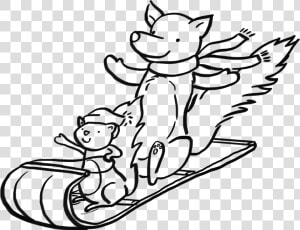 Animals On Sled   Cartoon  HD Png Download