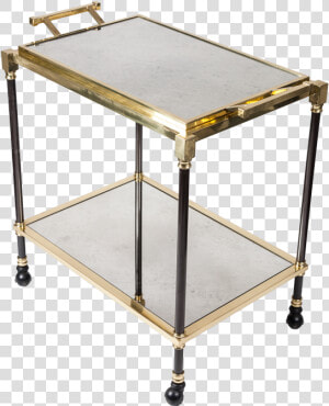 Vintage Brass Bronze Antiqued Mirror Bar Cart With   End Table  HD Png Download