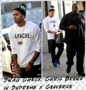 Chris Brown In Supreme Beanie  Apache Tee  amp  Converse   Chris Brown Long Sleeve  HD Png Download